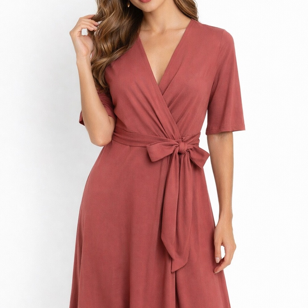 Elegant Rust Wrap Dress